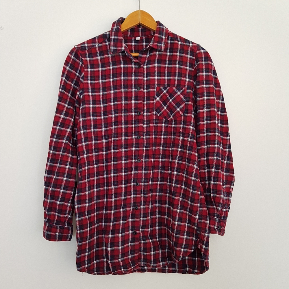 Muji Unisex Plaid Flannel Red